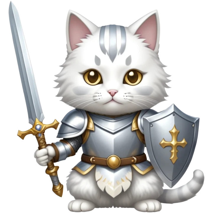 cat dressed as a paladin with shining armor and a holy sword emoji
