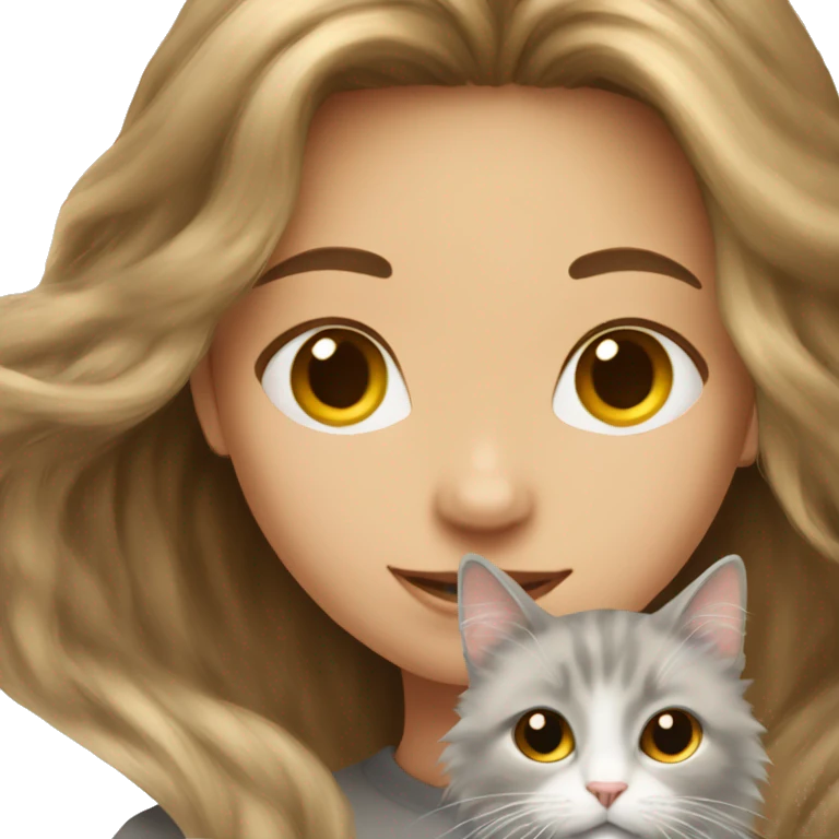 Girl-long-hair-brunette-and-cat-angora emoji