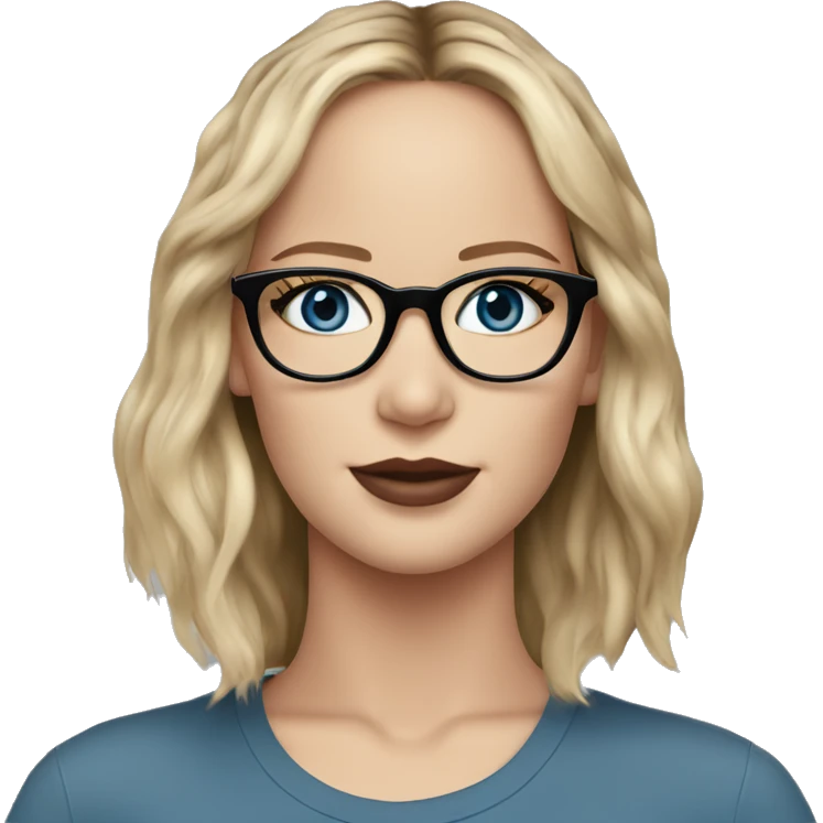Realistic Jennifer Lawrence wearing black glasses and blue eyes  emoji