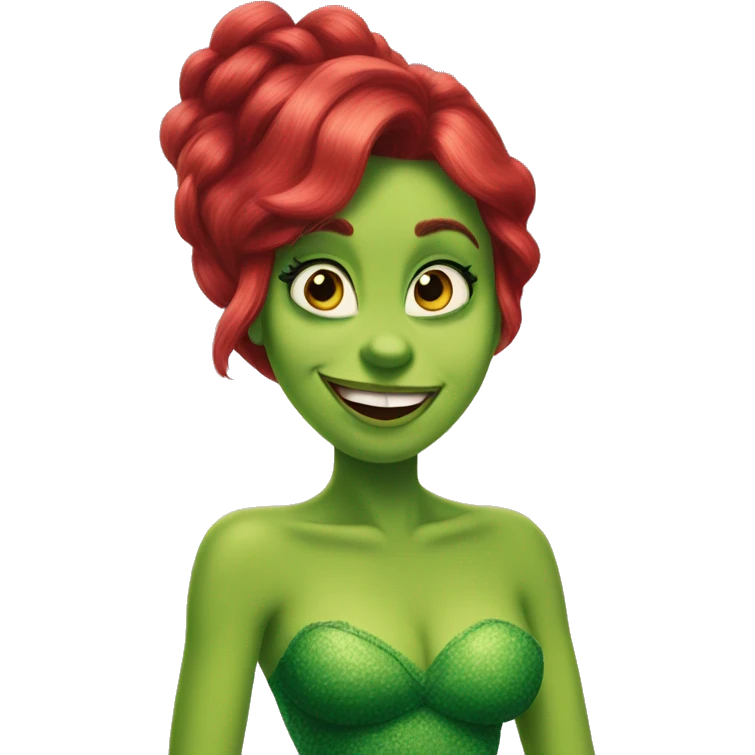 ariel mix grinch, body and hair like ariel, face like grinch emoji