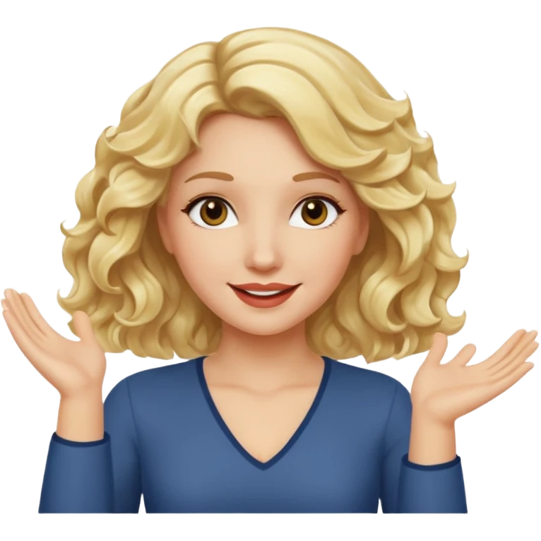 It wasn’t me, blonde wavy hair hands up smirk emoji