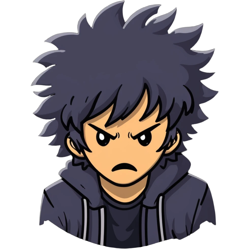 Wild artist with messy hair and dramatic expression, chaotic creative energy, surrounded by intense hellish artwork emoji