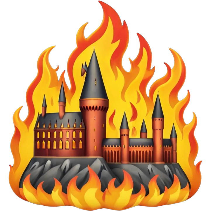Hogwarts covered in flames and fire emoji
