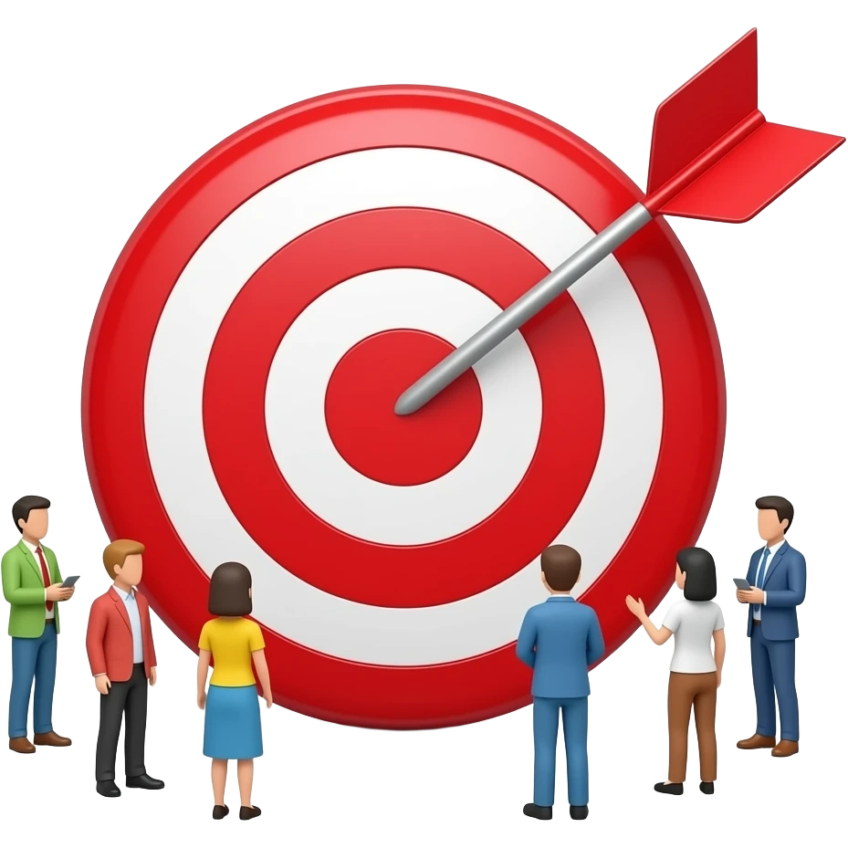 big red target stood around by small people emoji