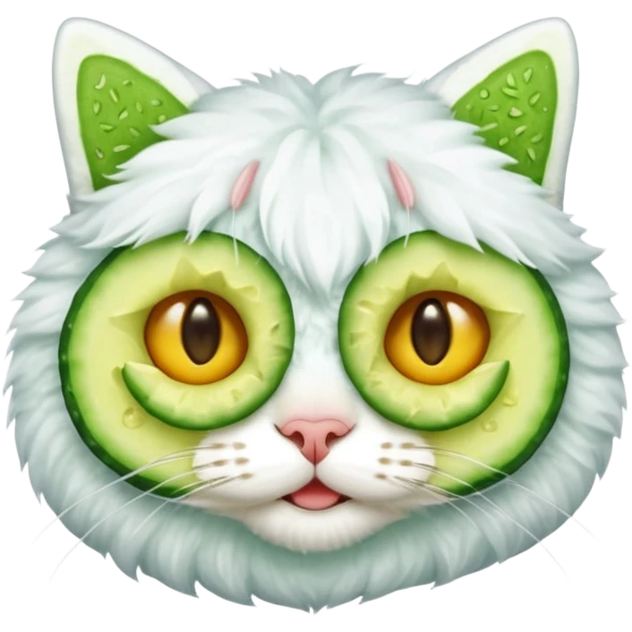 cat wearing facial mask cucumber slices on eyes relaxing emoji style emoji