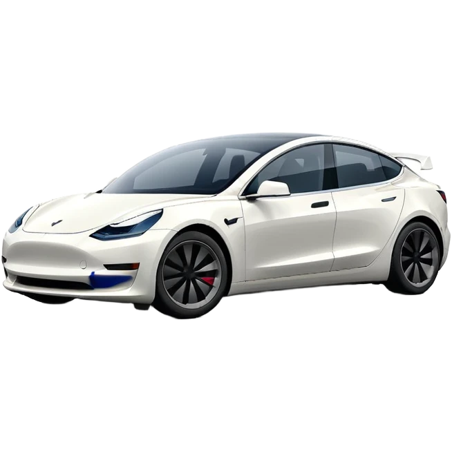 Tesla model 3 white. Icon. In a hurry  emoji