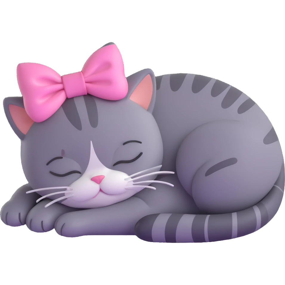 A cute cat with a pink bow, kawaii style, iOS emoji-like, sleeping emoji