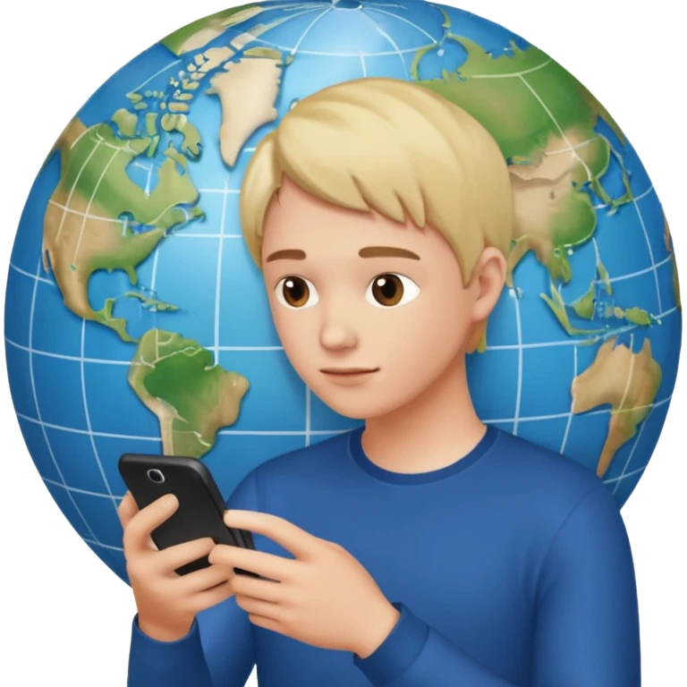 bola del mundo internet y una cara en medio mirando un movil emoji