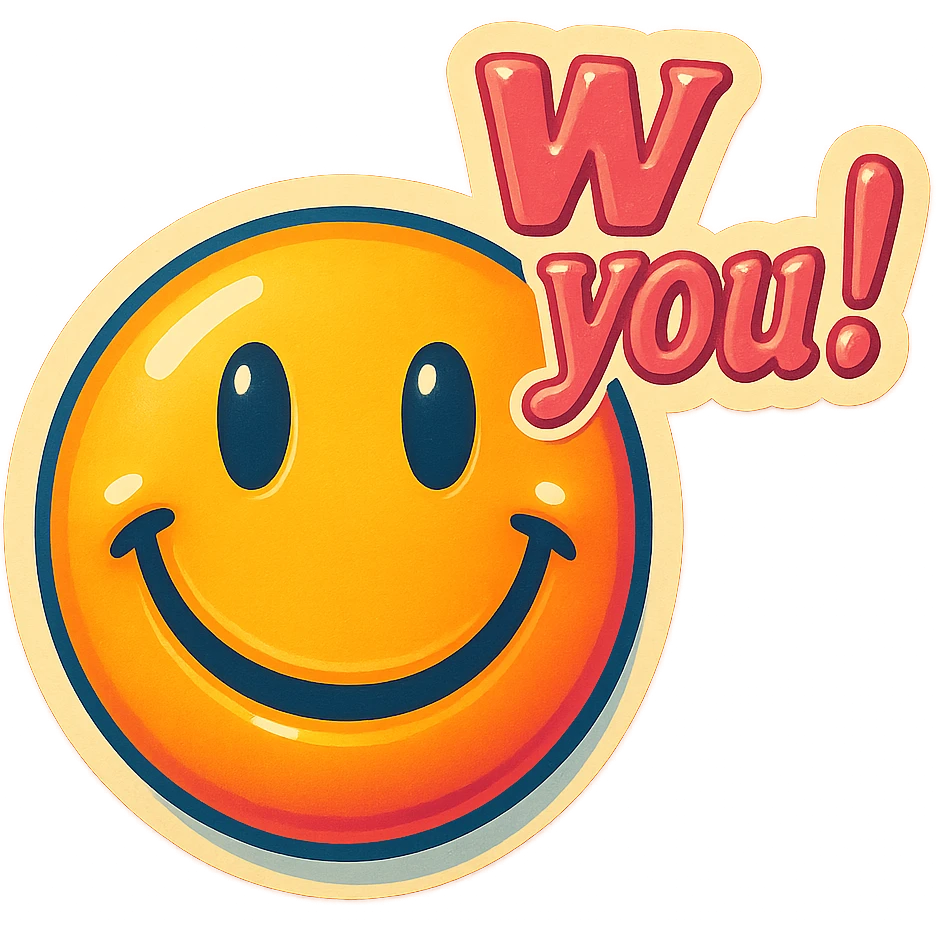 excited smile with mouth closed 
add the words W You! in pink emoji