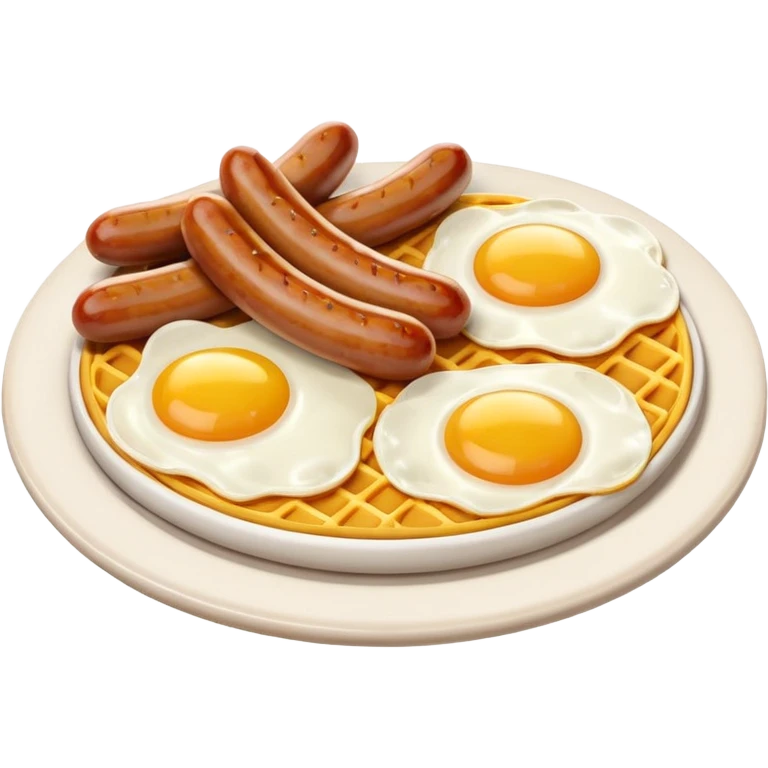 sausage and eggs object icon, fried eggs with sunny yolks, grilled sausages, warm breakfast vibe, delicious food presentation, 3D cartoon style, mobile game icon style, centered, clean background, no text, no watermark
 emoji