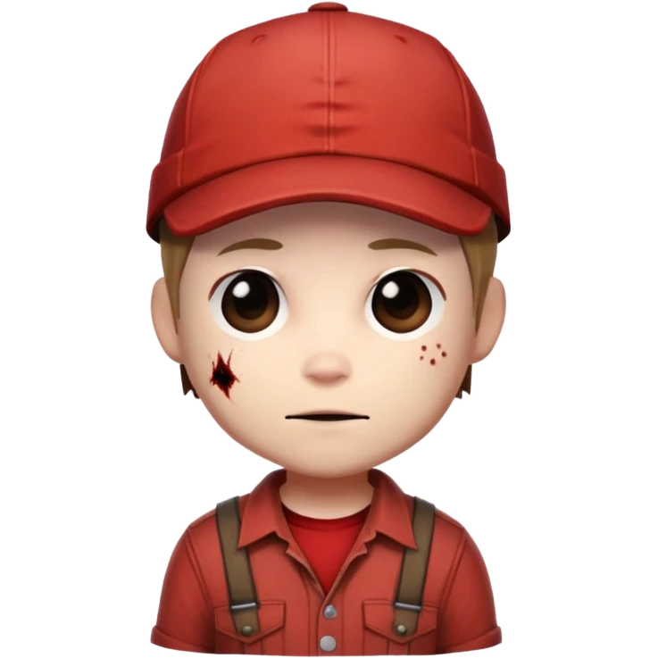 can you make me a chibi style dwight fairfield with a red shirt and redcap from dead by daylight emoji