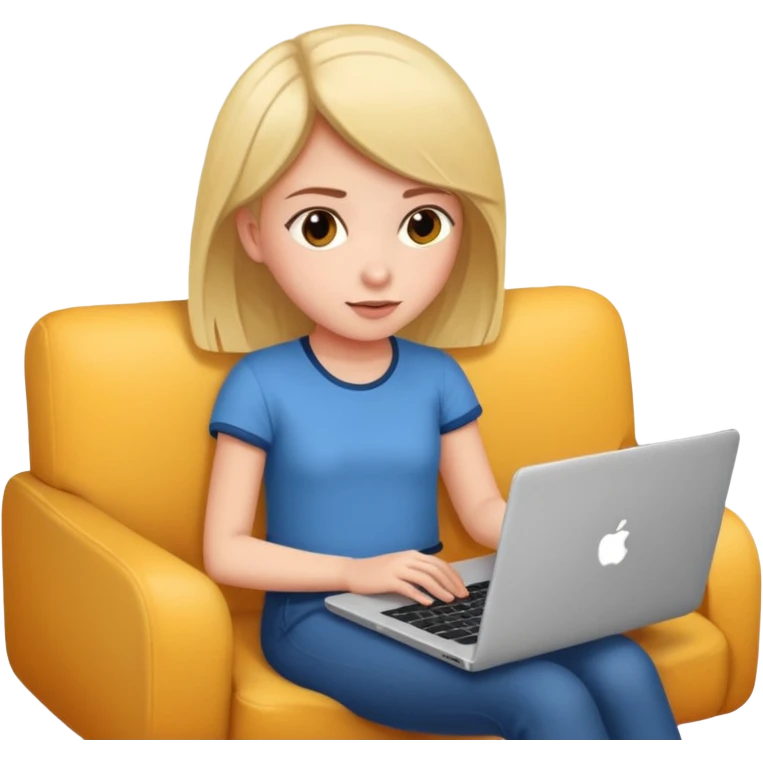 A girl is lying on the couch with a laptop, working emoji