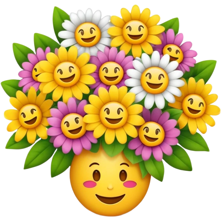 a bouquet of cheerful flowers with smiling faces, emoji style, for Mother's Day emoji