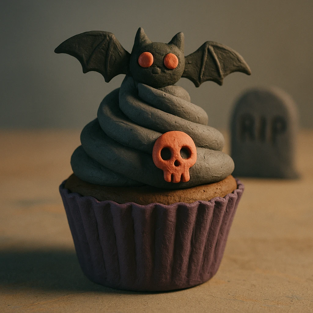 gothic cupcake, claymation style emoji