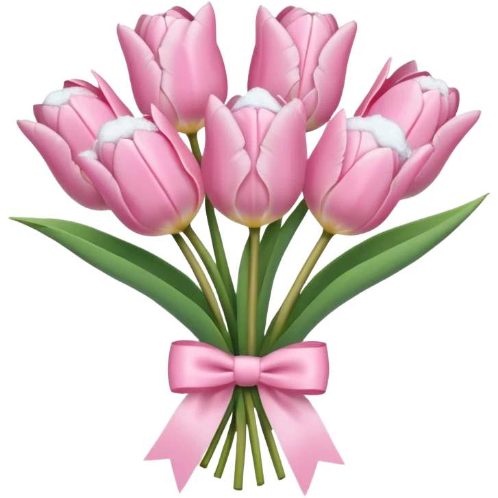 light pink tulip bouquet with light pink bow and snow emoji