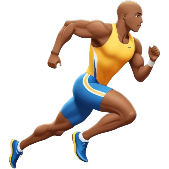 An icon featuring an athlete sprinting on a track, with powerful strides and determination. The background showcases a vibrant stadium with cheering fans, bright lights, and a clear sky. The athlete's motion is dynamic, emphasizing speed and competition. emoji