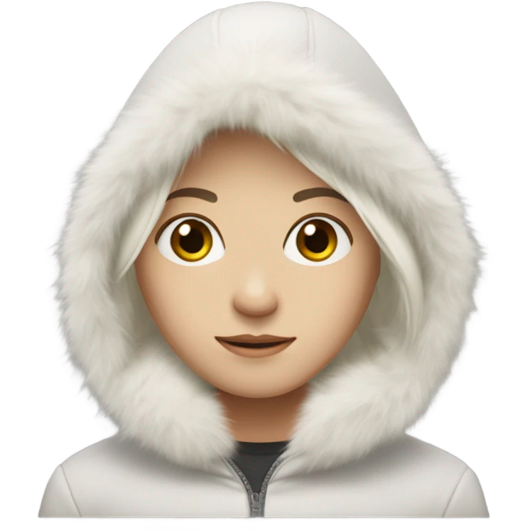 White-skinned hair with hazel eyes and dark long straight hair wearing a fur hood emoji