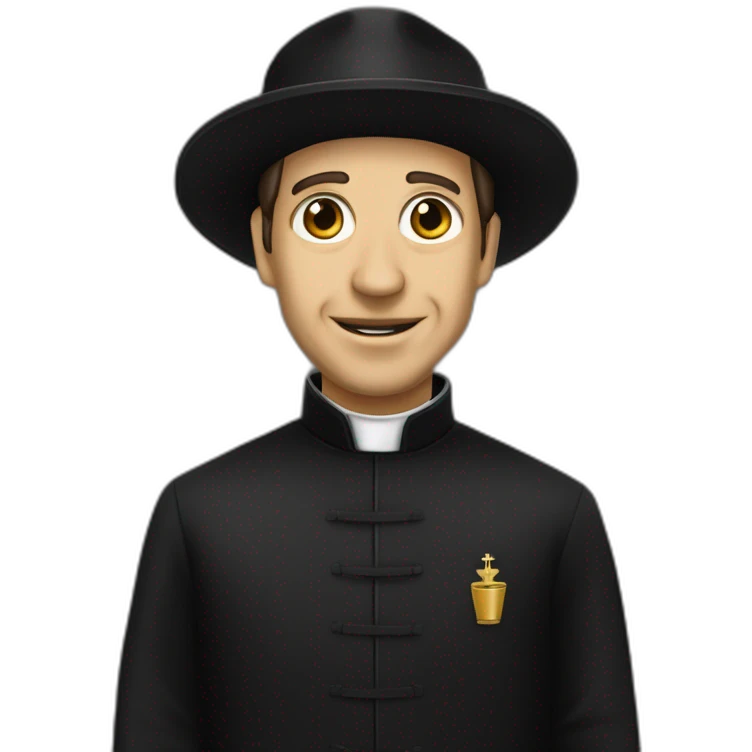 Don Bosco in a black priest suit using a casulla biretta hat emoji