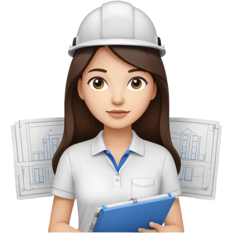 architect woman light skinned dark brown hair in WHITE POLO, long hair but then wearing proper architeture attire emoji