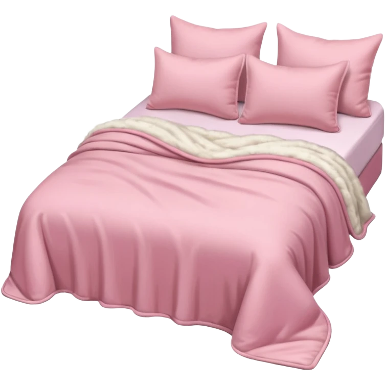  pink cozy bed with soft pillows and a fluffy blanket, neatly made, realistic  emoji