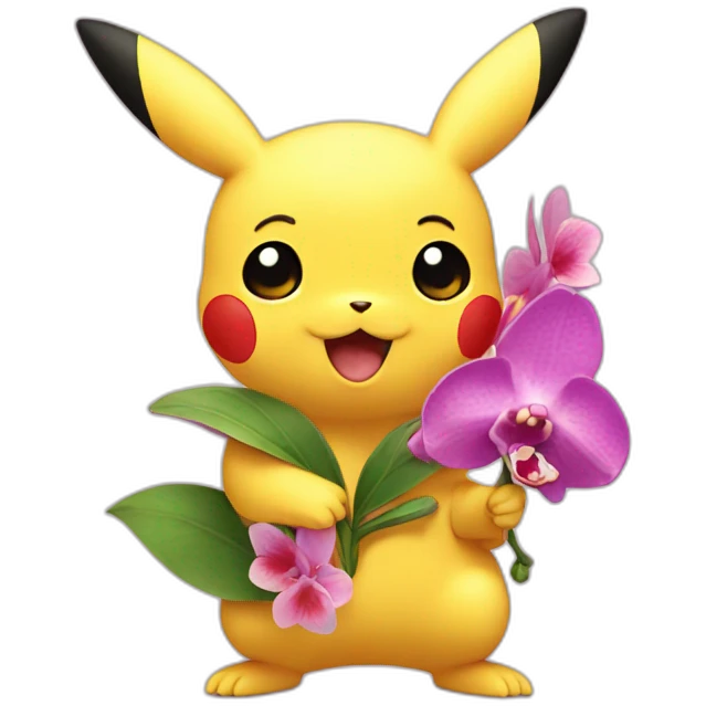 Cute Pikachu holding an orchid emoji