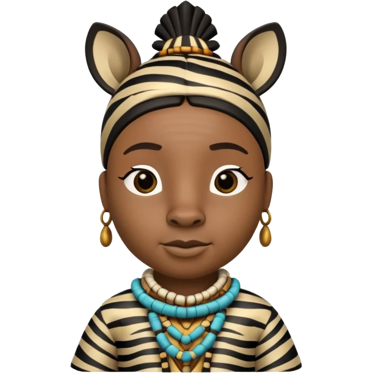 a-3d-cartoon-african-zebra-from-the-1800s-wearing-traditional-african-tribal-clothing,-calm-expression,-natural-background,-memoji-style-realism. emoji