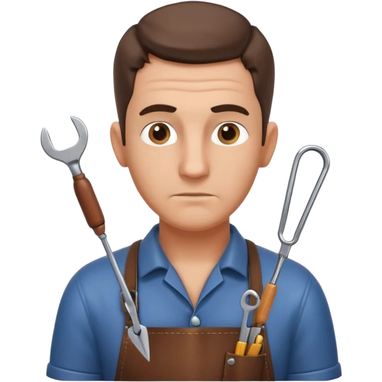professional locksmith portrait, head and shoulders only, serious focused expression, leather apron collar, small lockpick tools visible, 3D cartoon, mobile game icon style, clean background, no text, no watermark
 emoji