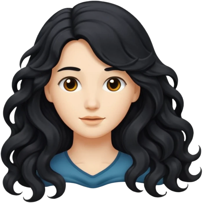 Long black hair wavy emoji