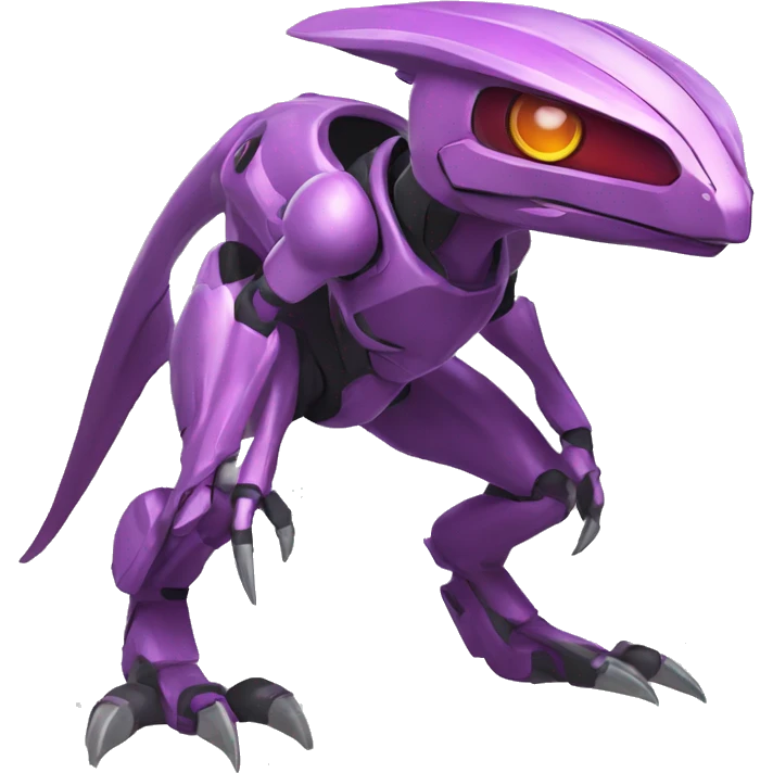 a Genesect-Raptor-Fakémon—hybrid with a futuristic visor-helmet full body emoji