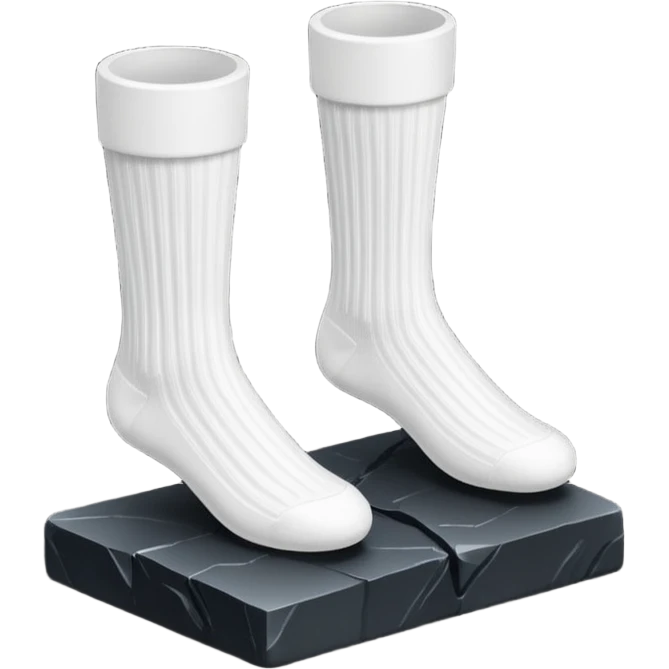 3D isometric icon, pristine white ribbed socks on a black monolith slab, sharp contrast, dramatic studio lighting, black background. emoji