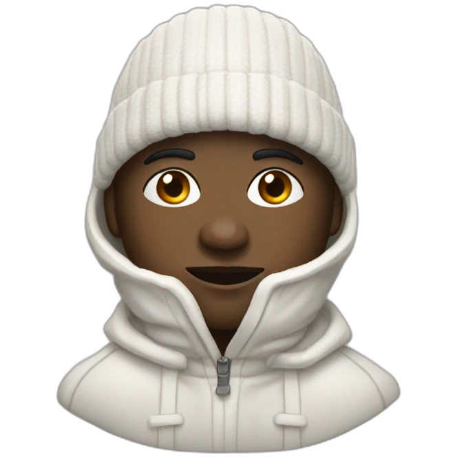 A black man wearing a white balclava adorned with short white wool threads emoji