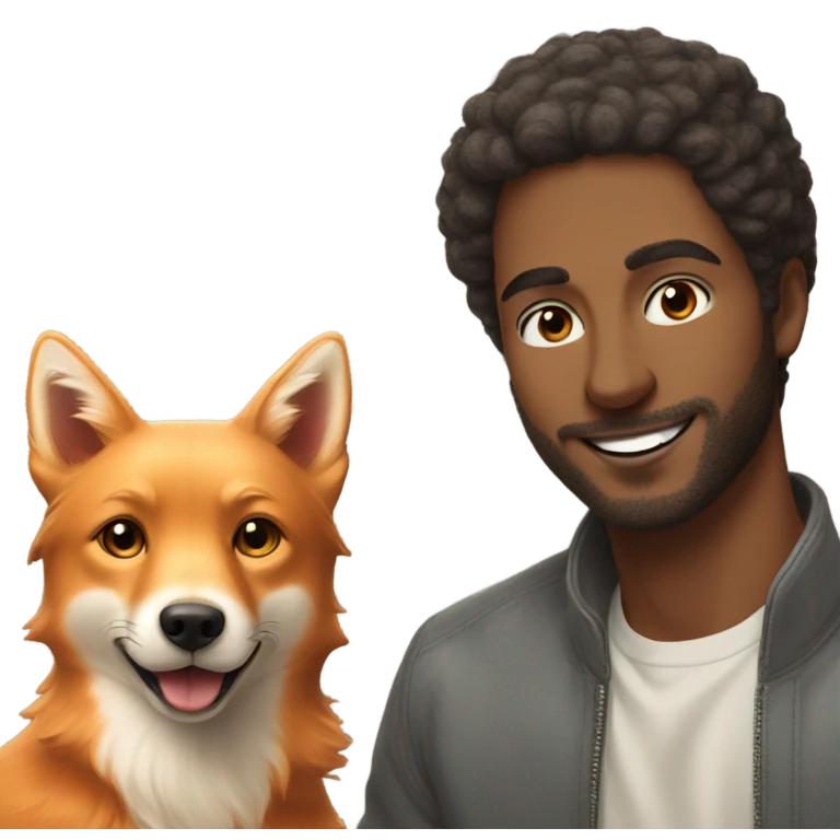  Handsome man and fluffy fox red labrador  emoji