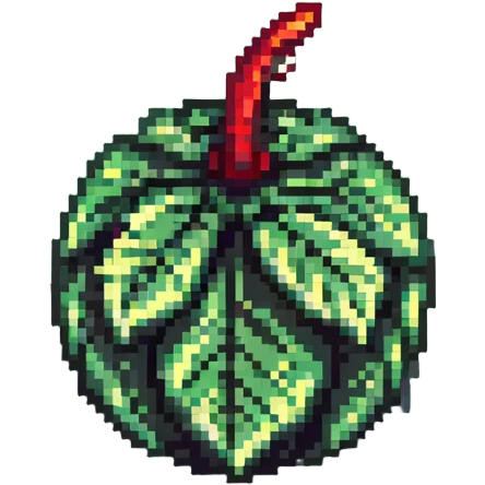 Green digital bomb with leaf-shaped fuse or vine on top, round bomb body with green highlights and details, nature-inspired design, pixel art style emoji
