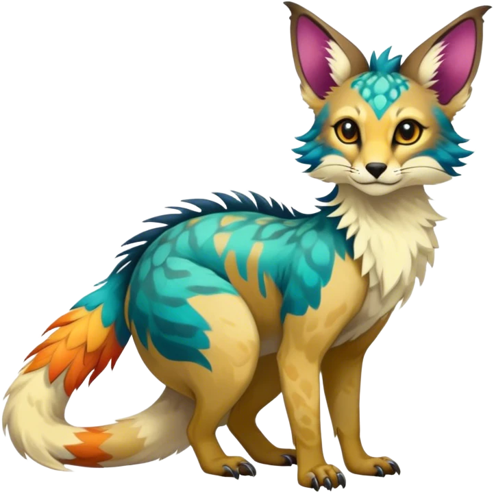Feral Rare Fantasy vibrant colorful Vernid-Trico-species by LiLaiRa, random markings, tufted tail, tufted ears, full body emoji