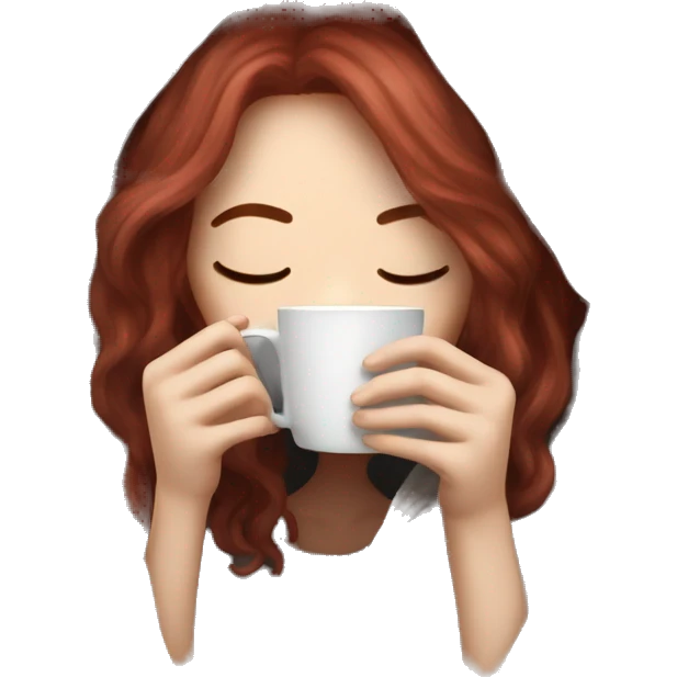 pale burgundy haired girl inside a blanket sipping coffee eyes closed emoji