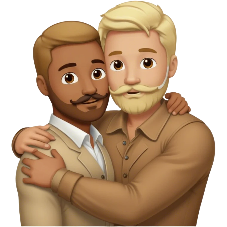 man with a blond beard hugging a man with a brown moustach emoji