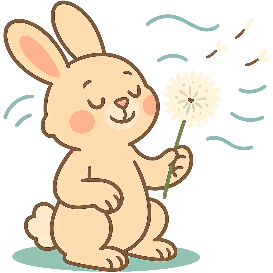 bunny holding a dandelion in the breeze, gentle spring vibe, soft pastel colors emoji