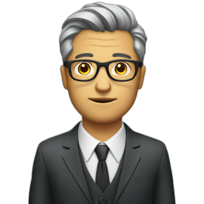 man with glasses and a bad haircut trying to distract from it by wearing a suit emoji