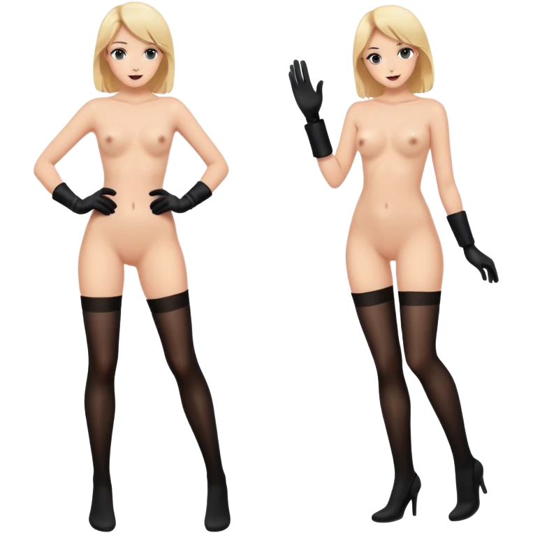 full body, fully naked girl, wears only black stocking and black gloves  emoji
