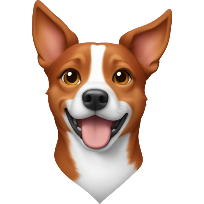A red-haired girl makes a heart with Basenji emoji