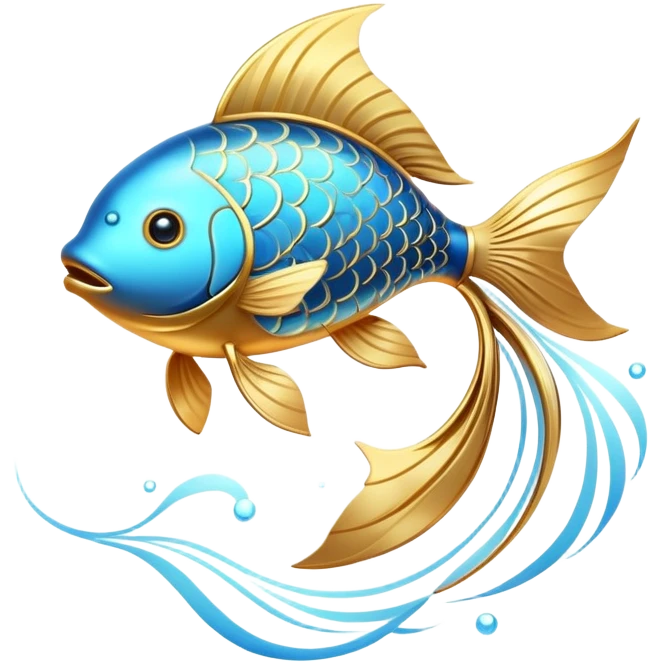 Luminous golden fish icon with flowing lines, stylized as an omega-3 symbol. The fish has a metallic gold appearance with gentle light emanating from within, creating a magical, ethereal quality against a subtle blue glow. emoji