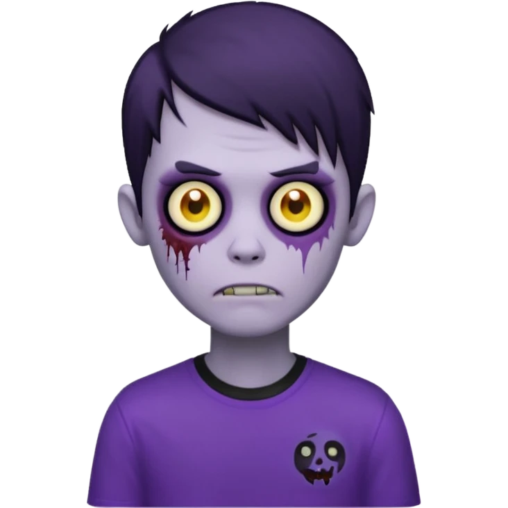 zombie boy with black emo hair and purple shirt, emoji style emoji