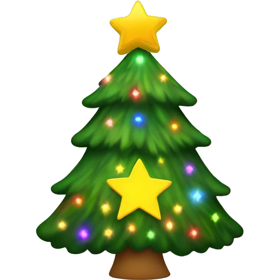 christmas tree with rainbow lights and a giant yellow star on top emoji