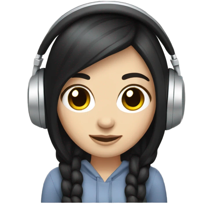 white girl with black hair wearing headphones with speakers emoji