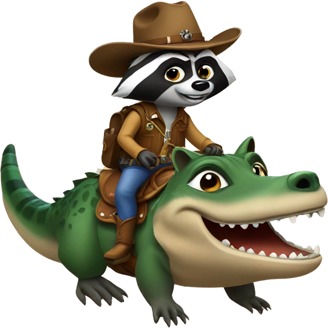 Cowboy raccoon riding an alligator  emoji