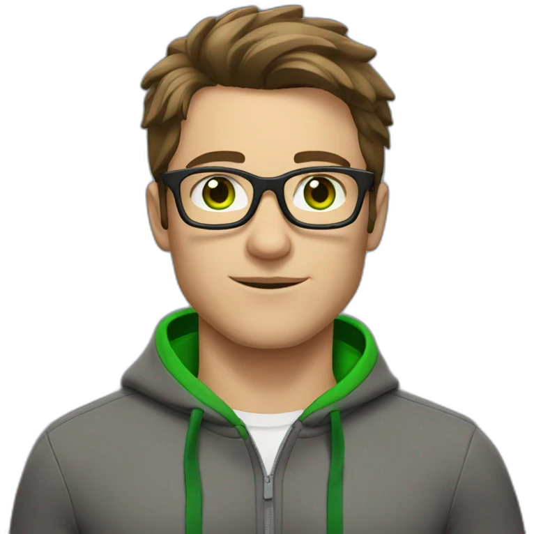 gym man, brown hair, glasses, green eyes emoji