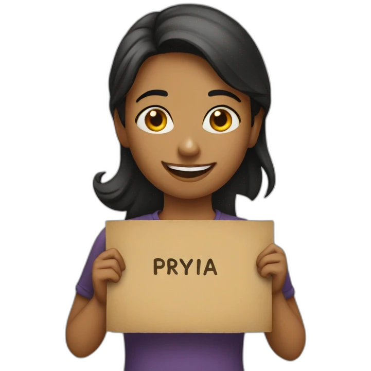 Person holding a sign that has “Happy Birthday Priya” emoji