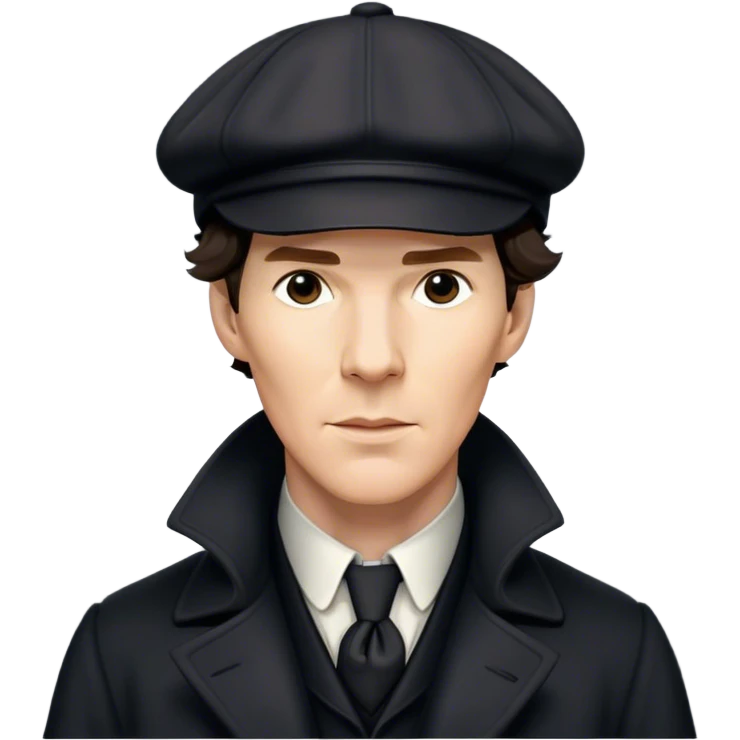 sherlock holmes benedict cumberbatch, wearing a deerstalker hat, Long dark coat, Dark suits emoji