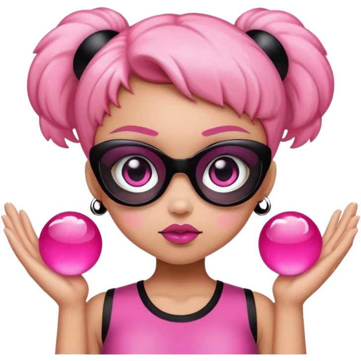 Light skin power puff girl wearing pink with black glass emoji