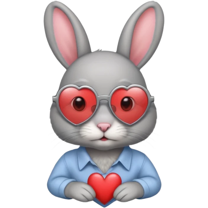 Gray bunny wearing heart-shaped glasses, half body with shirt emoji